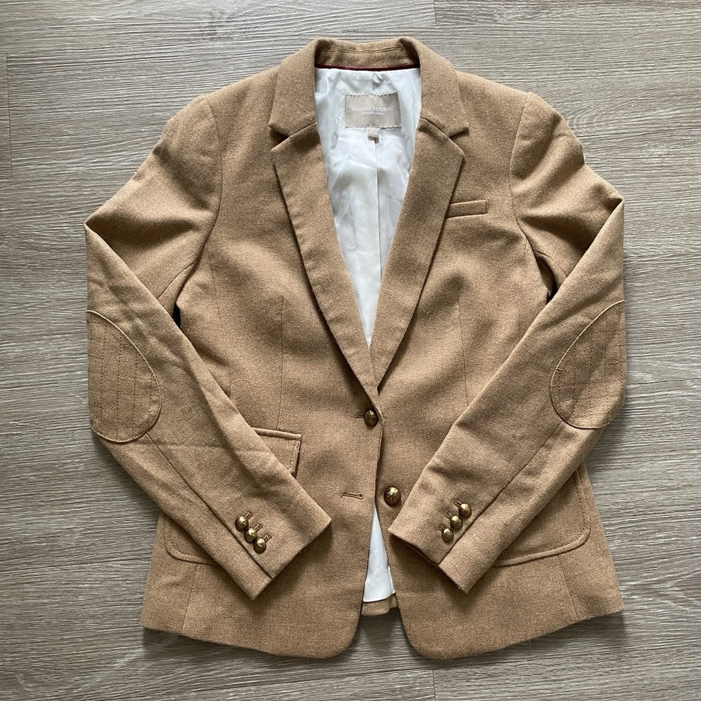 Banana Republic Hacking Jacket Womens 10 Camel Wool Blend Blazer Academia Preppy - Picture 9 of 13